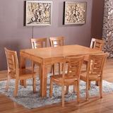 全实木橡木长方形餐桌简约现代家用经济型桌子田园餐桌椅子6人组