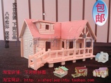 3d立体拼图 木质 四联仿真模型 成人儿童手工拼装益智玩具 小房子