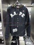 LMH香港代购IT AAPE2016春夏男装简约休闲字母LOGO连帽衬衣外套