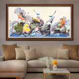 客厅装饰画现代简约沙发背景挂画莲蓬荷花叶工笔手绘抽象中式油画