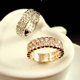 韩国代购进口现货超闪 双排钻水晶戒指指环饰品情侣简约