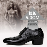 LEIZHE新款 奢华鳄鱼立体皮纹男式商务正装皮鞋增高男鞋子正品