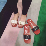 2016夏季韩版时尚真皮厚底一字拖鞋平跟一字型韩国室外凉拖鞋女潮