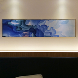 四合艺术 可定制挂画中式抽象手绘油画蓝色 横版美式背景墙装饰画