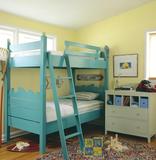 蓝色全实木双层床定做地中海儿童高低床定制美式实木家具子母床