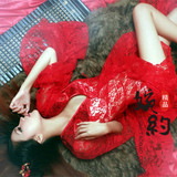 婉约江南 主题性感情趣酒吧女古装 红色蕾丝睡衣写真服装 叹红颜