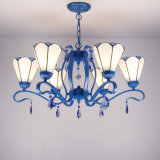 地中海客厅主卧室餐厅吊灯欧式蓝色水晶灯蒂凡尼灯罩欧式铁艺灯具