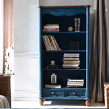 地中海蓝色书柜田园彩绘客厅柜欧式实木住宅家具单门柜卧室储物柜
