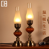 创意实木台灯 温馨卧室床头灯美式复古中式客厅书房烛台LED原木灯