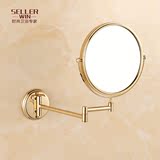 浴室化妆镜金色美容镜 8寸壁挂折叠卫生间伸缩镜双面全铜放大镜子