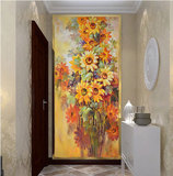 大型壁画定制欧式油画太阳花卉玄关走廊客厅卧室餐厅背景墙纸壁纸