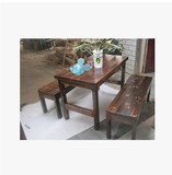 现代简易户外休闲加厚桌椅实木碳化桌椅套件实木酒吧桌椅套件