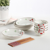 雅泰日式韩式创意可爱碗筷碗盘碗碟12头手绘釉下彩餐具套装猫猪