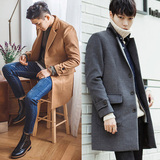 冬季毛呢外套中长款男韩版呢子大衣青年修身西装领羊绒大衣潮A48