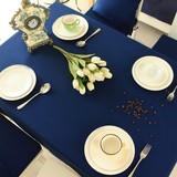 欧式简约蔚蓝色正方形家居布艺餐桌布台布茶几布棉麻纯色桌布