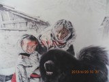 国画字画书画批发西藏獒犬老人与藏獒走兽画六尺竖幅已装裱丝绢画