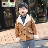 男童加绒外套韩国童装2015冬装新款儿童仿鹿皮大衣宝宝中长款风衣