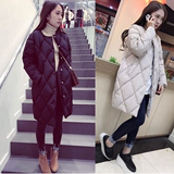 韩国新品女装2015冬季中长款菱形格加厚羽绒棉衣面包棉服外套棉袄