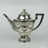 西洋收藏 古董 德国1890年 Hanau纯手工 羊首 银茶壶 银咖啡壶