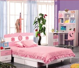 儿童家具粉红公主女孩卧室四件套成套组合套装三门衣柜小孩床书桌