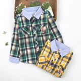 童装2015秋冬季韩版加绒加厚男童格子衬衫中大童儿童长袖衬衣上衣