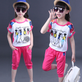 韩版女童运动套装夏装女孩纯棉衣服短袖七分裤两件套儿童休闲童装