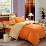 100%全纯棉活性纯色撞色素色床裙式1.5米床1.8米床上用品四件套