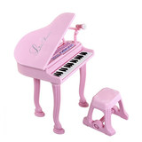 宝丽女孩可弹奏仿真钢琴玩具 儿童麦克风37键电子琴 立式三角钢琴