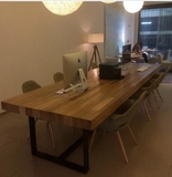 厂家直销欧式餐桌铁艺复古餐桌组合长方形实木做旧餐桌椅家具优质