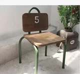 现代简约家居实木铁艺矮凳松木创意儿童靠背椅金属小凳幼儿园桌椅