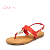 Daphne/达芙妮2015女鞋正品 夹趾平底水钻一字扣女凉鞋1015303118