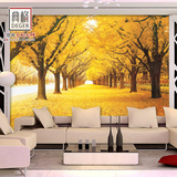 3D大型壁画壁纸 欧式风景油画墙纸 电视沙发背景墙满地黄金树包邮