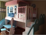 实木儿童床女孩公主男孩王子护栏床 镂空滑梯床 子母彩色漆小屋床