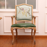 法式新古典实木扶手椅 时尚花鸟靠背真皮餐椅 小时代同款高档座椅