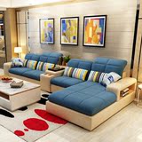 卓品 皮布艺组合沙发时尚简约小户型多功能转角L型可拆洗客厅家具