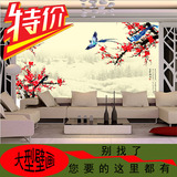 中式喜鹊梅花 客厅电视背景墙纸整张布 卧室简约沙发无缝大型壁画