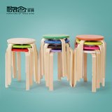 凳子非塑料餐凳 时尚圆凳 简约实木加厚成人木凳家用餐桌凳正品牌