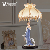 汉斯威诺卧室陶瓷台灯 现代布艺床头灯 欧式婚庆创意时尚公主台灯
