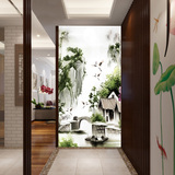 玄关走廊背景墙壁纸 现代中式大型壁画 3D立体山水墙纸 白色仙鹤