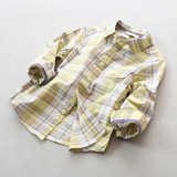 外贸出口原单小中大童男童宝宝纯棉长袖衬衣黄色格子衬衫两用袖