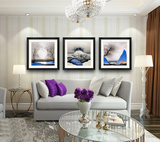 喜欧装饰画沙发客厅卧室现代三联卡纸有框挂画美式风景壁画静夜图