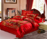 结婚床上用品公主床裙四件套新婚绸缎床罩婚庆大红被套1.8m床包邮