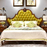 美式实木双人床欧式雕刻1.8米大床小美头层真皮床床头柜雕刻卧室
