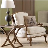 美式乡村客厅卧室软包单人休闲椅欧式复古做旧实木布艺老虎椅现货
