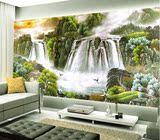 大型壁画电视沙发卧室背景墙 墙纸壁纸国画瀑布山水