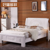 好福多祥中式高档白色实木床 马到成功简约现代橡木1.8米双人床