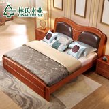 林氏木业现代中式双人床1.8M 1.5米实木床结婚床软靠大床家具BQ3A