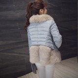 皮草棉衣女2015冬装新款韩版修身加厚兔毛拼接短款羽绒棉服外套