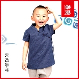 学服禅趣童装 复古中国风男童麻棉衬衫中式儿童汉服短袖演出服国