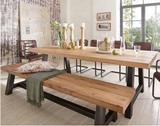 实木美式仿古餐桌 做旧酒吧桌铁艺办公桌咖啡桌休闲桌椅组合
